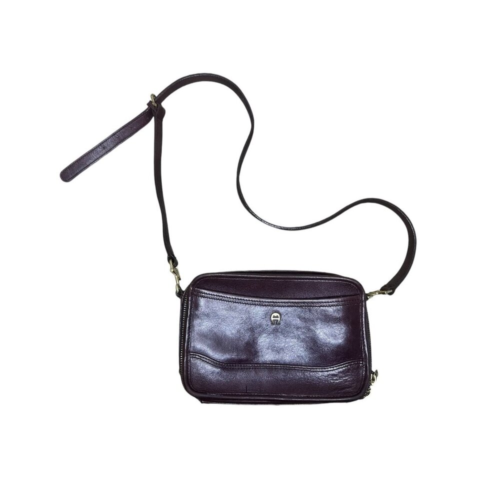 Etienne Aigner Small Crossbody Handbag Leather Brown Messenger Multi Pockets 90s